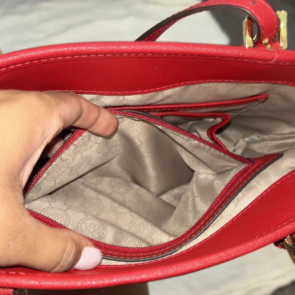 Michael Kors Leather Snap Pocket Tote Red Handbag - Picture 12 of 16